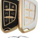 REPROTECTING TPU Key Fob Cover Compatible with Cadillac Escalade Escalade ESV (6 Buttons) (Black/White)