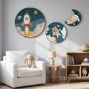 Framed Space Circle Wall Art for Kids Bedroom, Cute Canvas Prints Set of 3, 24"W x 24"H + 16"W x 16"H + 12"W x 12"H