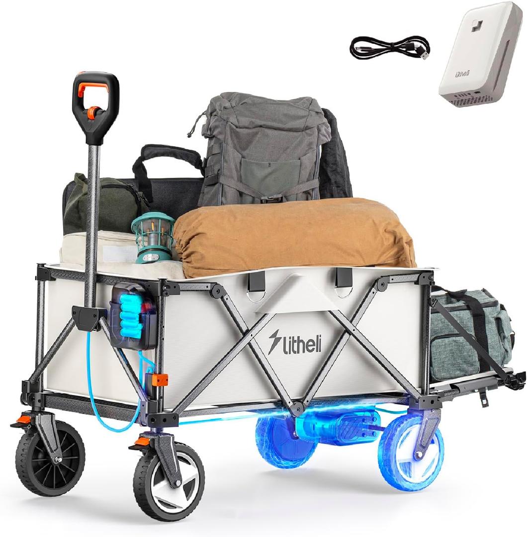 Litheli Electric Wagon Cart with 1 Battery, All-Terrain Wheels & Variable Speed | 200L Capacity, 300 lbs Heavy-Duty Utility Wagon for Camping Beach Garden Shopping