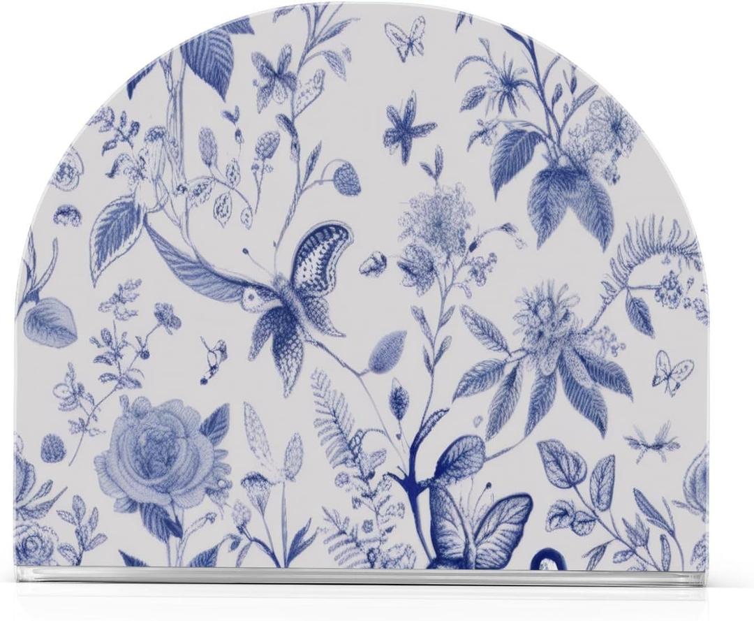 Kigai Blue and White Flower Napkin Holder for Table,Freestanding Tissue Dispenser Paper Napkin Holders for Kitchen Dining Room Table Decor