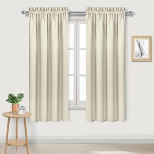 DWCN Blackout Curtains for Bedroom Rod Pocket Thermal Insulated Noise Reducing Noise Reducing Drapes for Living Room, W 42 x L 63 Inch, 2 Panels, Light Beige
