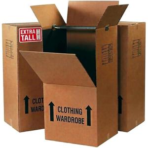 BOX USA Heavy-Duty Tall Wardrobe Moving Boxes with Hanger Bars (3-Pack) 20L 20W 45"H Extra-Tall 275#/ECT-48 Double-Wall Corrugated Boxes for Clothes, Coats & Dresses