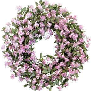 22 Inch Spring Summer Forsythia Flower Wreath with Soft Touch Leaves for Front Door, Everyday Light Purple Flower Wreath for Indoor Outdoor, Everyday Floral for Home Decor