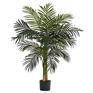 Nearly Natural 4ft Golden Cane Palm, Double Stalk Artificial Tree With Lush Realistic Foliage Maintenance Free Indoor Faux Palm Plant For Living Room, Easy Setup, Perfect Tropical Decoration