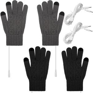 Bencailor 2 Pairs USB Winter Heated Gloves Mitten Hand Washable Knitting Touchscreen Laptop Gloves