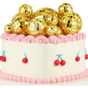 12 Pcs Disco Ball Cake Toppers, 5 Sizes Disco Ball Birthday Party Decorations Small Disco Ball Table Centerpiece Decor for 70s Disco Themed Dance Party Supplies Last Disco Party Gold