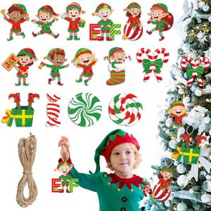 Capoda 30 Pcs Elf Christmas Tree Ornaments Decoration Wooden Hanging Ornaments Xmas Elves Hanging Sign Boy and Girl with Candy Canes Ornament Xmas Elf Decoration for Christmas Tree Decor
