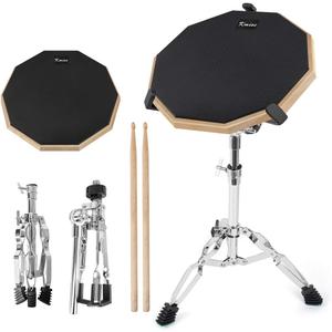 Horse Practice Drum Pad, 12 Inch Double Sided Exercise Drumming Pads Kit Set, Adjustable Height 23-31 Inch Snare Drum Stand Devices, Drum Sticks Drumsticks for Professional Beginner Adult Drummer (Black)
