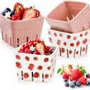 Pumtus 2 Pack Ceramic Berry Basket, Square Fruit Bowls, Kawaii Strawberry Kitchen Bowl Containers, Cute Stoneware Berry Colander Bins for Veggie, Berries, Fruits, Home Decor