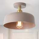 Modern Semi Flush Mount Ceiling Light Fixture,11.8" Brass Accent Ceiling Mounted Light with Brown Metal Shade,1 Light Indoor Hallway Light Fixture for Porch Entryway Foyer Kitchen Bedroom Living Room