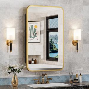 16x24 Inch Mirror Medicine Cabinet for Bathroom Gold Metal Frame Bathroom Medicine Cabinet with Mirror Recessed or Wall Mounted