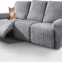 vctops 8 Pieces Geometric Jacquard Plush Recliner Sofa Covers Soft Fuzzy Fluffy 3 Seats Couch Cover Anti-Slip Sofa Slipcover Furniture Protector with Elastic Bottom for Kids Pet(Grey,3 Seat)