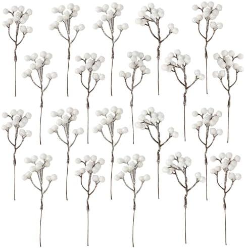Crafare 10 Pack Artificial Berry Stems 7 Inch White Holly Berry Picks for Christmas Tree Decoration Wreath Crafts Wedding Gift,Holiday Season,Winter Decor