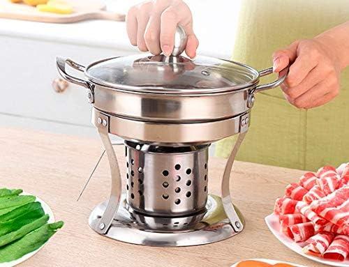 Shabu Shabu Mini Hot Pot Stainless Steel With Glass Lid Chafing Dish Single Serving Mini Casserole Pot Cooking Gel Fuel Cookware (Pack of 2) 9"D x 6.9"W x 9"H