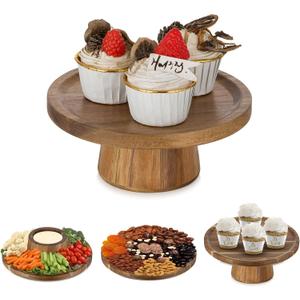 NUPTIO Wood Cake Stand Cupcake Stand: Small Round Cake Display Holder 7.6 Inch Pastry Stands Muffin Snack Platter for Kitchen Wedding Reception Bakery Baby Shower Graduation Dessert Table- 6 Inch Cake