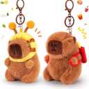 Achwishap 2PCS Capybara Plush Keychain,Cute Keychain Capybara Stuffed Animal,Soft Capybara Plush Toys Key Chain,Kawaii Plushie Stuffed Toys for Kids Adults Birthday(French Fries Backpack,Bee Hat)