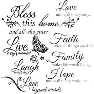 3 Sheets Motivational Wall Decor, Bless This Home Wall Decor, Inspirational Decals, Live,Love,Laugh, Bible Verses Wall Sticker Decorations for Living Room Family
