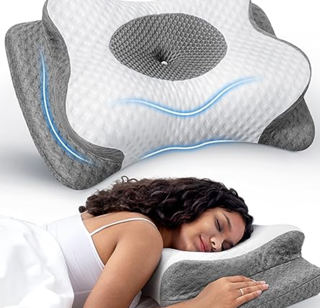 No More Aches Neck Pillow for Pain Relief, Adjustable Cervical Support with Armrest, Odorless Ergonomic Contour Memory Foam Pillows,Orthopedic Bed Side Back Stomach Sleeping