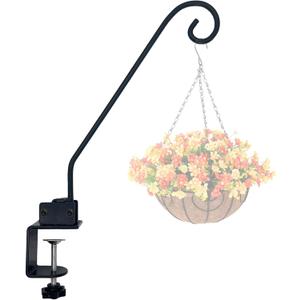 NEECONG Heavy Duty Deck Hook,Courtyard Decoration,Pole 16.5Long Metal Deck Railing Hooks for Hanging Bird Feeders,Planters,Suet Baskets,Lanterns,Wind Chimes,Clamp Mounted,Under 18 LBS (Black)