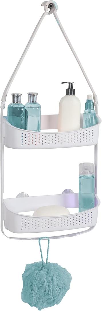 Bath Bliss 2 Way Convertible Bathroom Shower Caddy | Adjustable Mounting Arms | Loofah & Razor Hooks | Storage & Organization | Rust Resistant | Large and Small Bottles | White