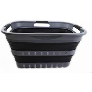 SAMMART 30L (8 Gallon) Collapsible 3 Handled Plastic Laundry Basket - Foldable Pop Up Storage Container/Organizer - Space Saving Hamper/Basket (Grey/Black) 