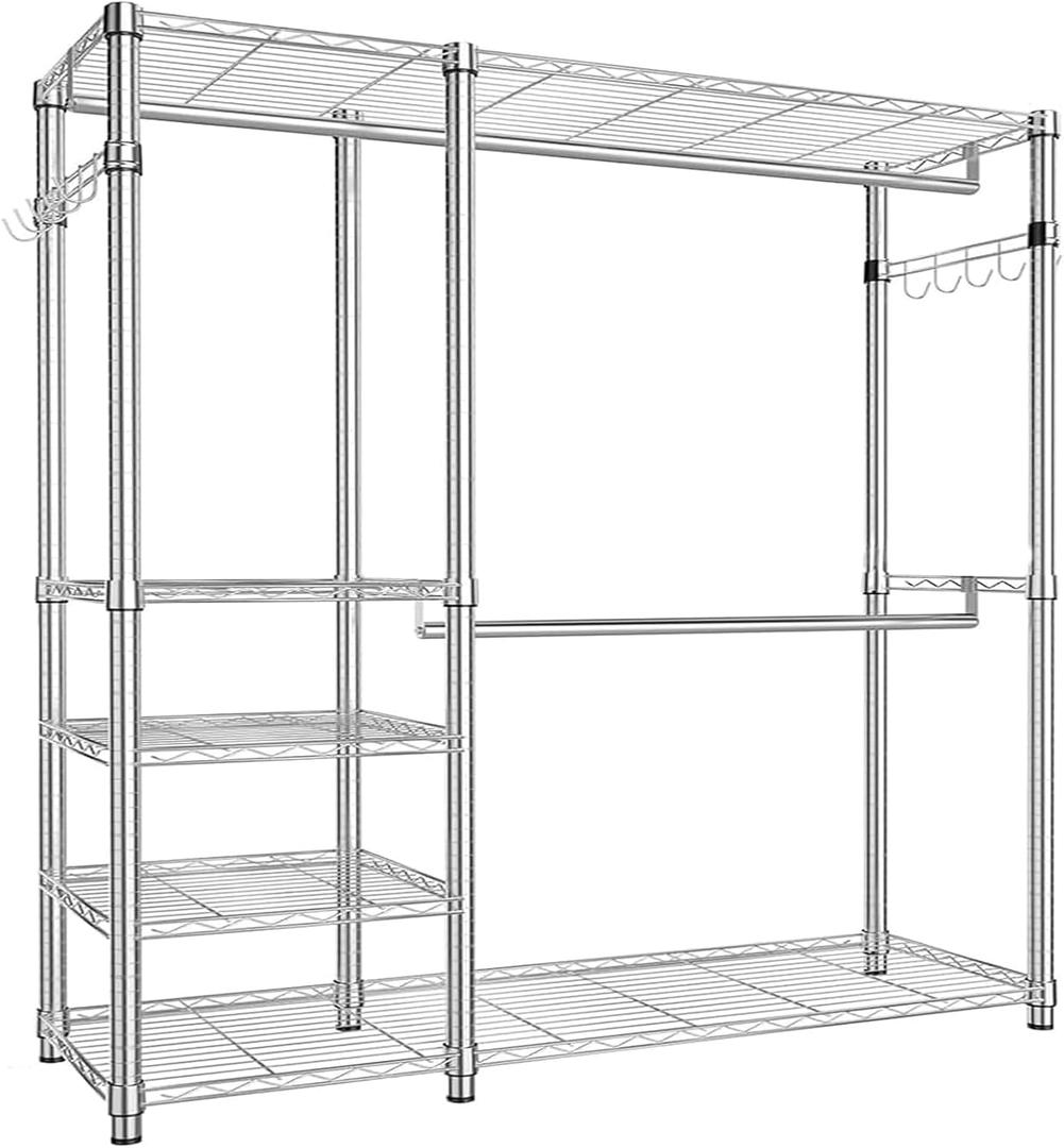 Simple Trending Portable Closet Wardrobe, Heavy Duty Clothing Clothes Rack with Adjustable Shelves for Hanging, Freestanding Garment Racks Loads 450LBS, Chrome