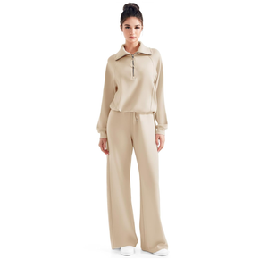 SUUKSESS Women 2 Piece Lounge Matching Set Wide Leg Sweatpant Half Zip Sweatshirt, XL