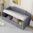Merax Full Size Upholstered Daybed, Sofa Bed Frame with Underneath Storage, Space-Saving Corner Day Bed for Living Room Bedroom & Guest Room, No Box Spring Needed, Grey