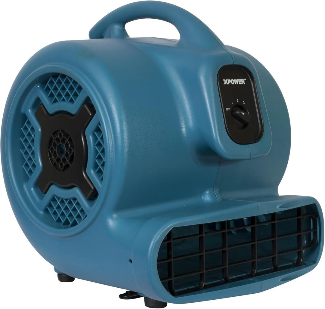 XPOWER X-830 Pro 1 HP 3600 CFM Centrifugal Air Mover, Carpet Dryer, Floor Fan, Blower, for Water Damage Restoration, Janitorial, Plumbing, Home Use Blue