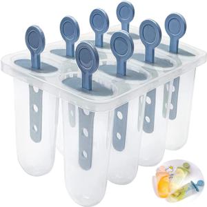 Popsicles molds8PCs Silicone Popsicle MoldsBPA Free Homemade Ice Popsicle Molds, Reusable Easy Release Ice Pop Molds with Sticks for Baby Kid Toddler (1Blue)