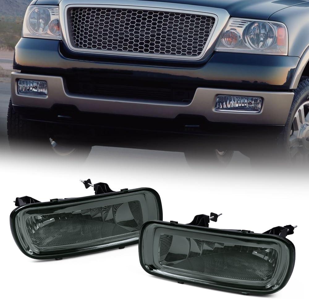 G-PLUS Front Bumper Fog Lights Lamps Compatible with 2004 2005 2006 Ford F150 Lincoln Mark LT Pickup Truck Driver and Passenger Side Smoke Lens Driving Fog Lamp Accessories