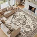 10x14 Washable Area Rugs for Living Room, Large Rug Non Slip Backing Vintage Distressed Stain Resistant Soft Low Pile Indoor Carpet for Bedroom Dining Room Kid & Pet Friendly-Dark Brown
