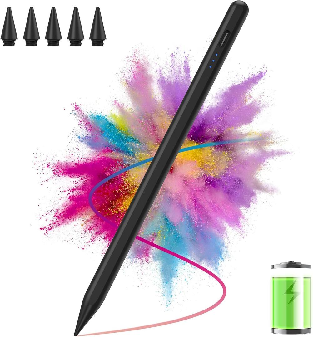 Stylus Pen Apple Pencil for iPad 2018-2025, Faster Charging Magnetic Pen with Tilt Sensitivity & Palm Rejection, Pencil for iPad A16/6/7/8/9/10/11, iPad Pro 11"/12.9"/M4, IPad Air 3/4/5/M2/M3 (Black)