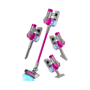 4-in-1 Kids Toy Vacuum That Works with Suction, Electric Toy Toddler Vacuum Cleaner for Children Ages 3-6+ Girls & Boys, Toddlers Toys Cleaning Set for Pretend Play (Rose Red)