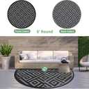 GENIMO 8' Round Outdoor Rug for Patios Clearance, Reversible Plastic Straw Rugs, RV Camping Mat for Camper, Balcony, Backyard, Picnic, Deck, Black & Gray