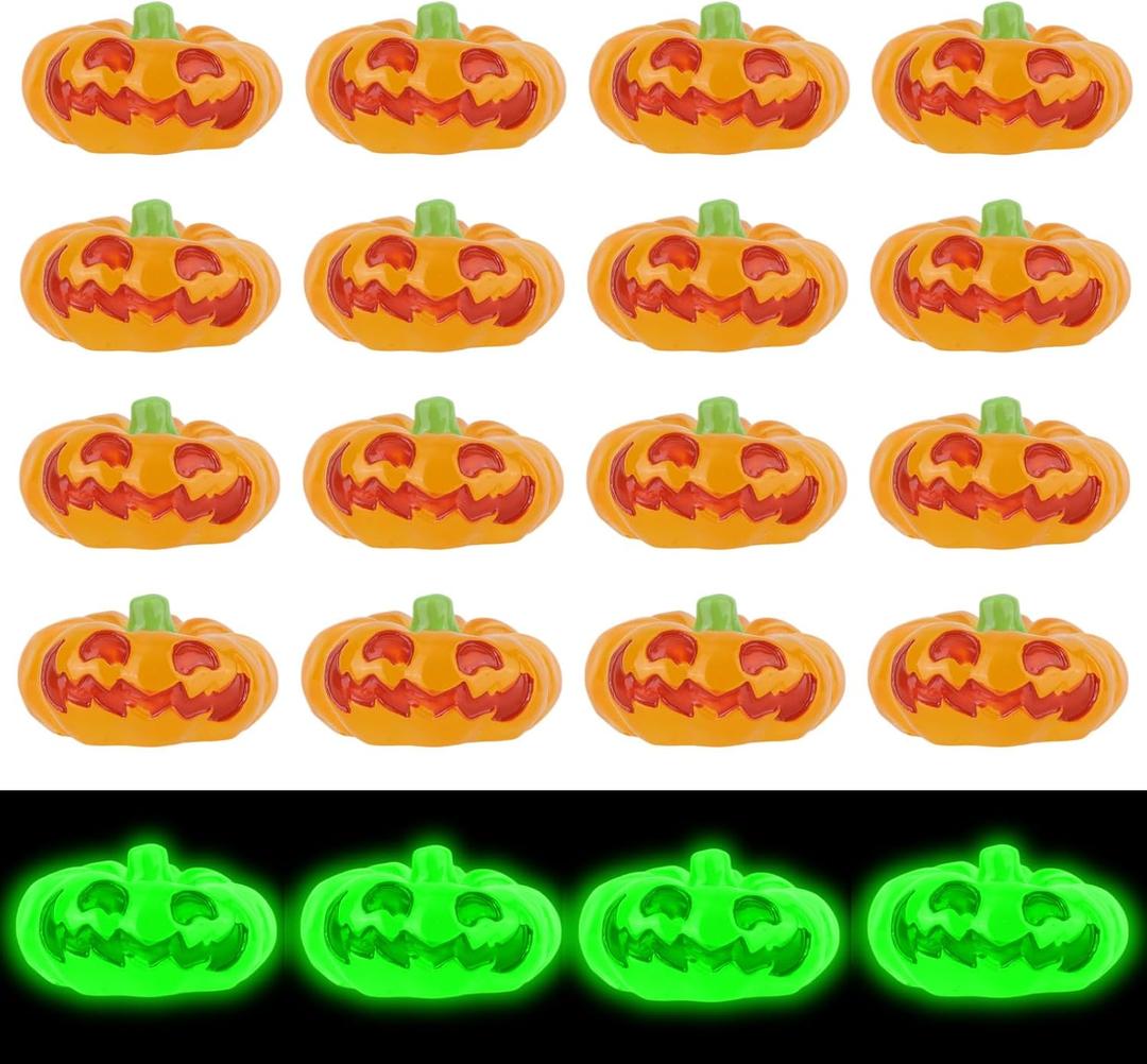 20pcs Glow in The Dark Mini Resin Pumpkins, Luminous Tiny Illuminated Pumpkins Plastic Foam Halloween Miniatures Small Figures for DIY Crafts Table Party Fish Tank Figurines Trinkets Decor