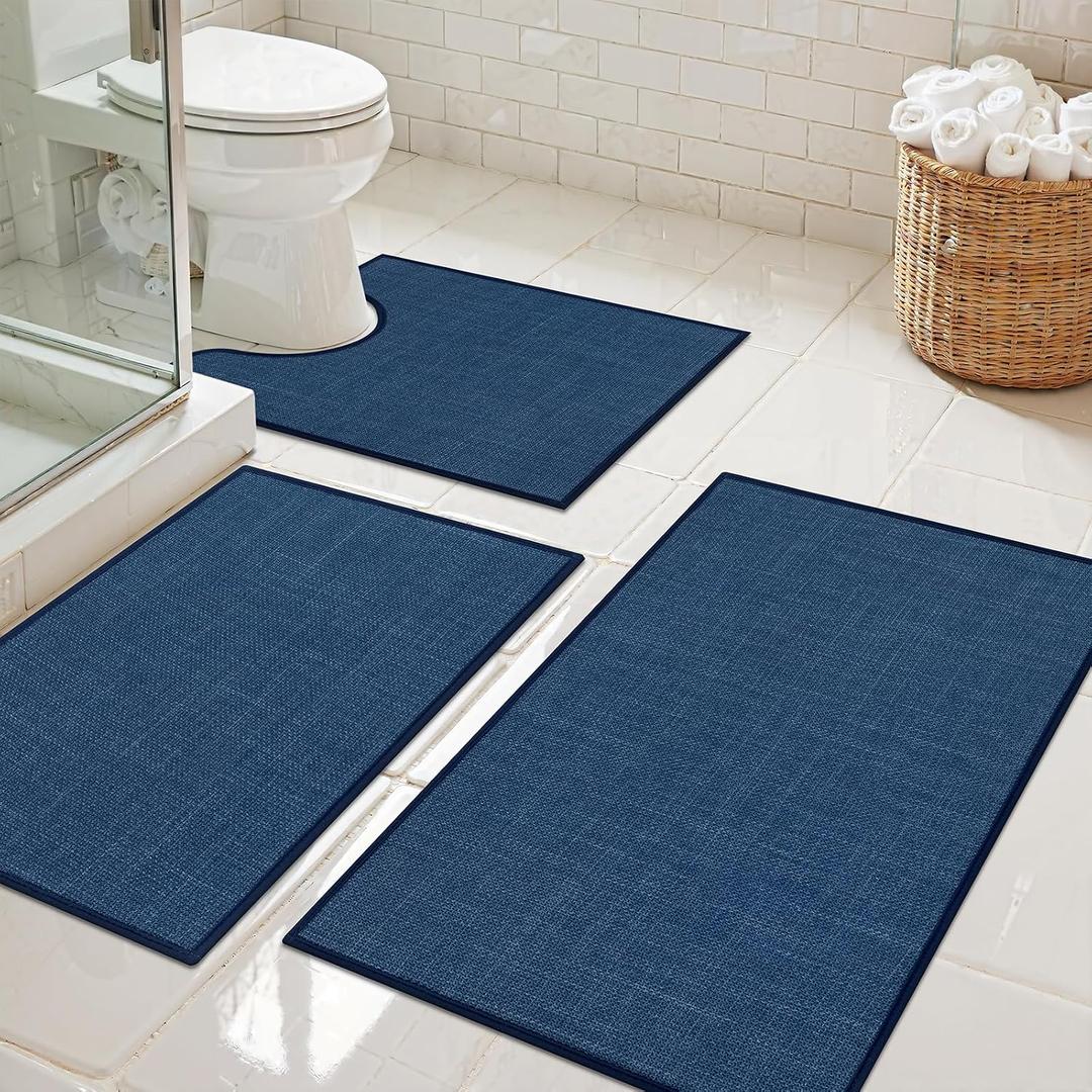 SHACOS 3 Piece Bath Mats Toilet Rug U-Shaped, No Slip Rubber Bath Rugs for Bathroom Toilet, Ultra Thin Bathroom Rugs Washable Quick Dry Absorbent Bathroom Mat (17"x24"+20"x32"+ U-20"x24")