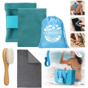 XANGNIER Sand Remover Brush Kits for Beach,Beach Vacation Essentials for Kids Women,Beach Accessories Must Haves for Summer Trip Camping Necessities&Supplies-with Hooks to Hang on The Bogg Bag,6pcs