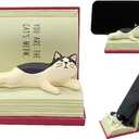 BOLLEY JOSS Desk Cell Phone Holder Stand Cute Relaxed Cat on Book for Office Free You Hands Home Ornament