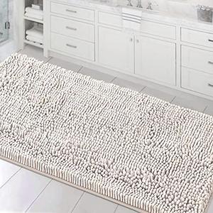 H.VERSAILTEX Bathroom Rugs Bath Mats Non Slip Chenille Bathroom Runner Rug 24x60Extra Soft and Absorbent Shaggy Rugs Washable Dry Fast Plush Area Carpet Mats for Bath Room, Tub - Ivory