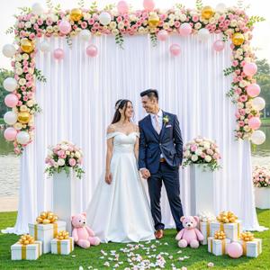 10ft x 7ft White Backdrop Curtain for Parties Wedding White Wrinkle Free Backdrop Drapes Panels for Baby Shower Gender Reveal Birthday Photo Photography Polyester Fabric Background Decoration
