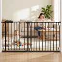 Extra Wide Baby Gate Extra Tall Tension Indoor Safety Gates Black Metal Large Pressure Mount Pet Gate Walk Through Safety Dog Gate for The House Doorways Stairs (57.48"-62.2"/146-158CM, Black)