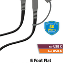 ZGear 6' Extended Length Black Sync & Charge Cable for USB C and USB A, Black/Gray