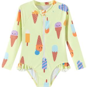 LIZENS Girls' One-Piece Swimwear Rash Guard Swimsuit Zipper Bathing Suits Long Sleeve Ruffle Girl Full Cover Flower Print