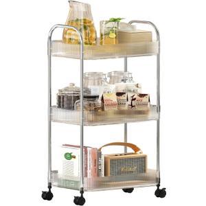 3 Tier Rolling Cart with Wheels, Utility Trolley with Handle, Clear Acrylic Movable Storage Organizer for Kitchen, Bathroom, Nursery, Laundry, Book, Snack, Craft 3 Tier Rolling Cart with Wheels, Utility Trolley with Handle, Clear Acrylic Movable Storage Organizer for Kitchen, Bathroom, Nursery, Laundry, Book, Snack, Craft