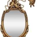 SIMON'S SHOP Vintage Mirrors for Wall, Baroque Style Gold Hanging Mirror with Cherub and Floral Ornaments, 17 x10 inches Decorative Framed Mirror