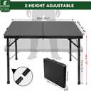 E EASTSTORM 35 inch Folding Table for 4 Person, Heavy-Duty Metal Tabletop, 2 Adjustable Height Camping Table, Portable Outdoor Table with Carrying Handle,for Patio, Picnic, Parties, BBQs, Black