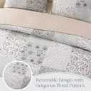 Exclusivo Mezcla Reversible Boho Quilts King Size, Gray Bedspreads Lightweight Coverlet All Season Patchwork Quilt Bedding Set with Printed Floral Pattern (1 Quilt, 2 Pillow Shams)