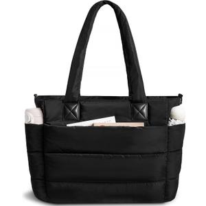Puffer Tote Bag for Women Quilted Nurse Bag Lightweight Work Bag for Teacher Travel Handbag with Multiple Pockets