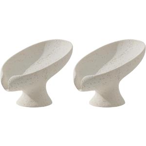 Soap Dish, 2 PCS Self Draining Bar Soap Holders, Leaf Shape Soap Saver for Shower Bathroom Sink Countertop Kitchen Bathtub, Keeps Soap Tray Dry, Resin Travertine Stone Look (Cream)